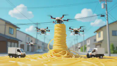 蕎麦配送ドローン、空で絡まり停電 - Style 3