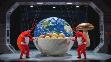 舞台『宇宙船茶碗蒸し』、役者自らが具材となり無重力で沈む演技に観客総立ち - Style 6