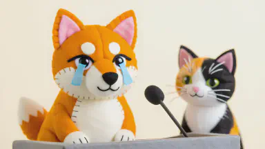 Faction Conflict Intensifies in Animal Shelter Reality Show. Shiba Inu Tearfully Says in Interview: "I Cannot Forgive That Calico Cat's Espionage" - Style 3