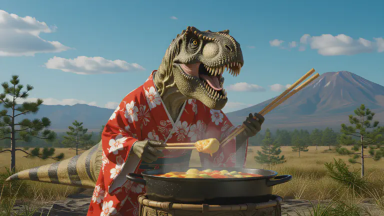 白亜紀で「鍋奉行」のT-REXが発見される。「春菊は最後だ」と熱弁、時空探査チームは気まずさのあまり即時帰還