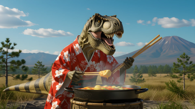 白亜紀で「鍋奉行」のT-REXが発見される。「春菊は最後だ」と熱弁、時空探査チームは気まずさのあまり即時帰還 - Main Image