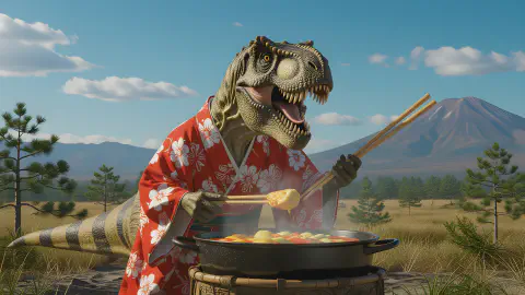 白亜紀で「鍋奉行」のT-REXが発見される。「春菊は最後だ」と熱弁、時空探査チームは気まずさのあまり即時帰還