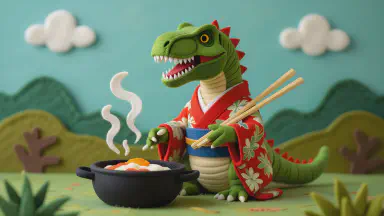 白亜紀で「鍋奉行」のT-REXが発見される。「春菊は最後だ」と熱弁、時空探査チームは気まずさのあまり即時帰還 - Style 1