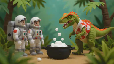 白亜紀で「鍋奉行」のT-REXが発見される。「春菊は最後だ」と熱弁、時空探査チームは気まずさのあまり即時帰還 - Style 2