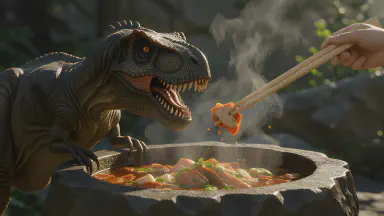 白亜紀で「鍋奉行」のT-REXが発見される。「春菊は最後だ」と熱弁、時空探査チームは気まずさのあまり即時帰還 - Style 4