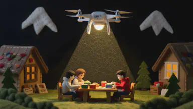 On Blackout Nights, the Only Light Illuminating the Village is the Delivery Lamp of 'Drone Bento' - Style 1
