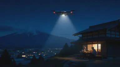 On Blackout Nights, the Only Light Illuminating the Village is the Delivery Lamp of 'Drone Bento' - Style 3