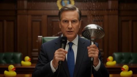 Bathroom Belting Act Passes, Prime Minister Delivers Policy Speech with Showerhead Microphone