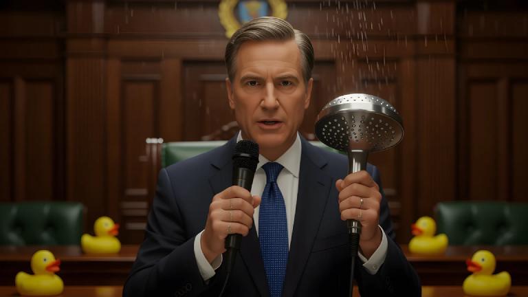 Bathroom Belting Act Passes, Prime Minister Delivers Policy Speech with Showerhead Microphone