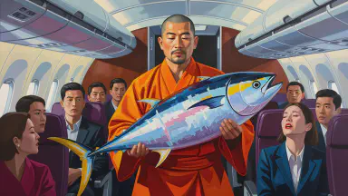 「これは解脱です」仏僧役の俳優、冷凍マグロで航空機を“浄化”。乗務員は恍惚の表情で気絶 - Style 1