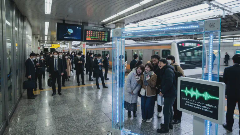 駅フォトスポット「腹の虫」採集開始 通勤ラッシュが宇宙公式あいさつに